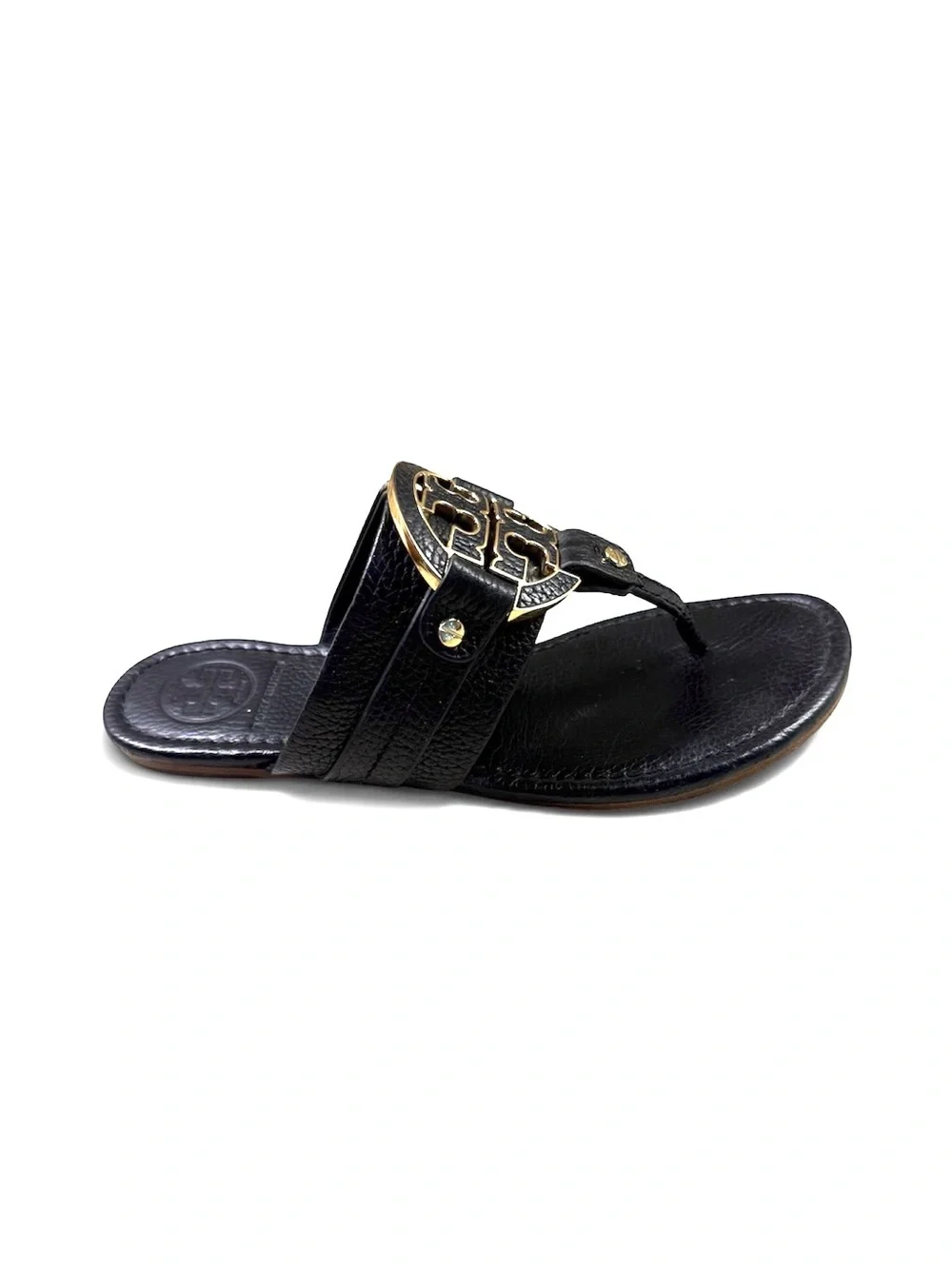 Tory Burch Amanda Black Sandals Logo Leather Designer Shoes